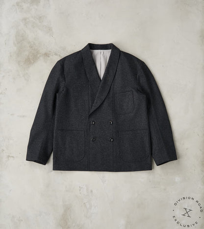 MotivMfg x Division Road French Army Shawl Sack Jacket - Abraham Moon® Coal Merin…