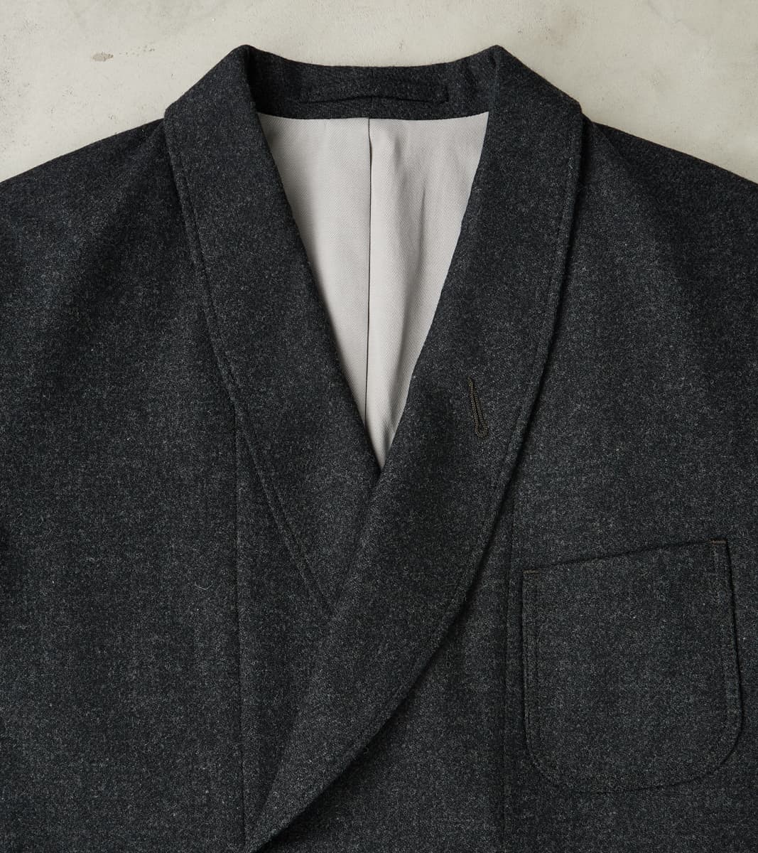 French Army Shawl Sack Jacket - Abraham Moon® Coal Merino Twill