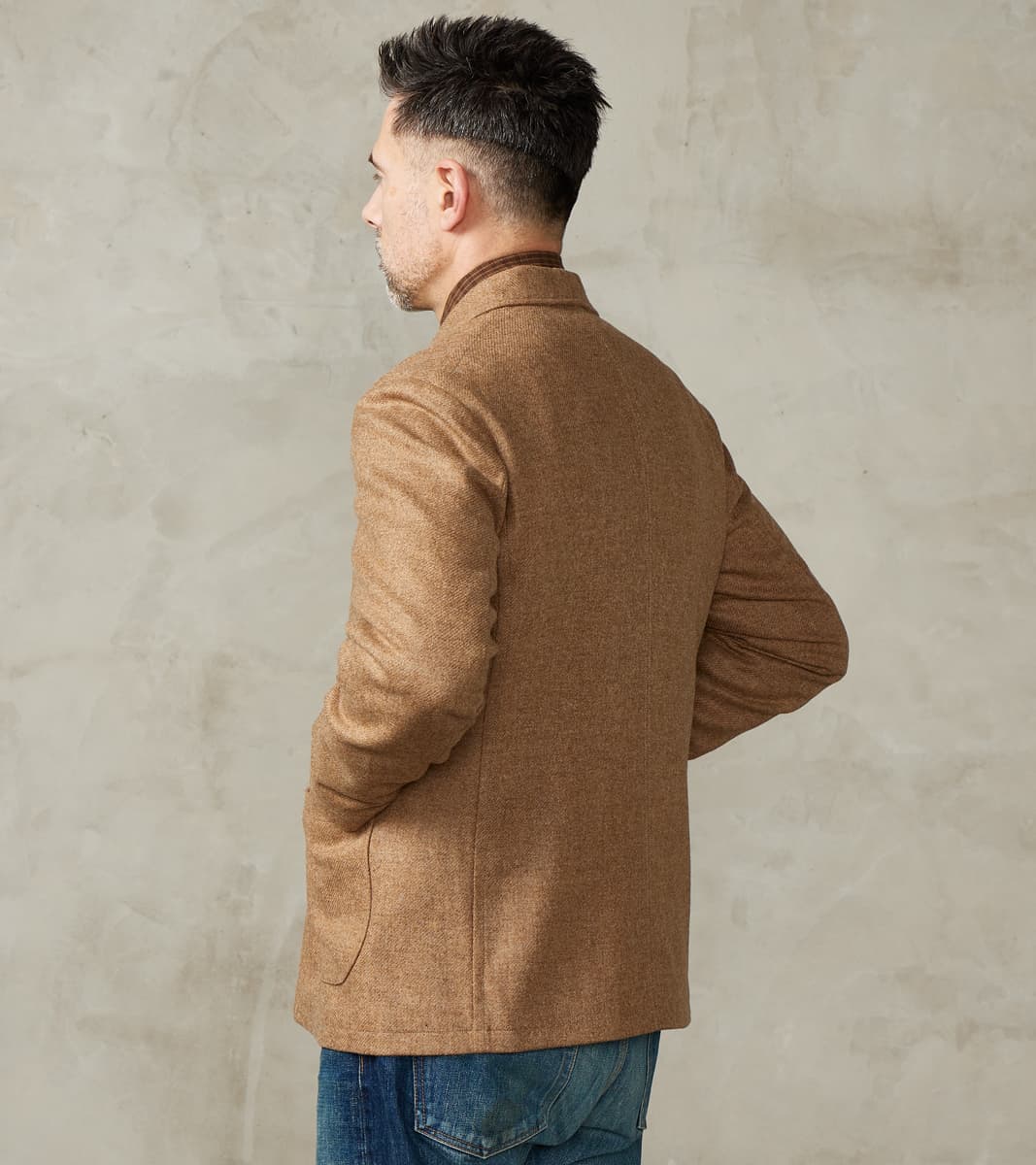 French Army Shawl Sack Jacket - Abraham Moon® Camel Merino Twill