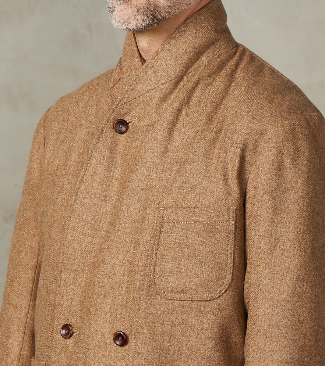 French Army Shawl Sack Jacket - Abraham Moon® Camel Merino Twill
