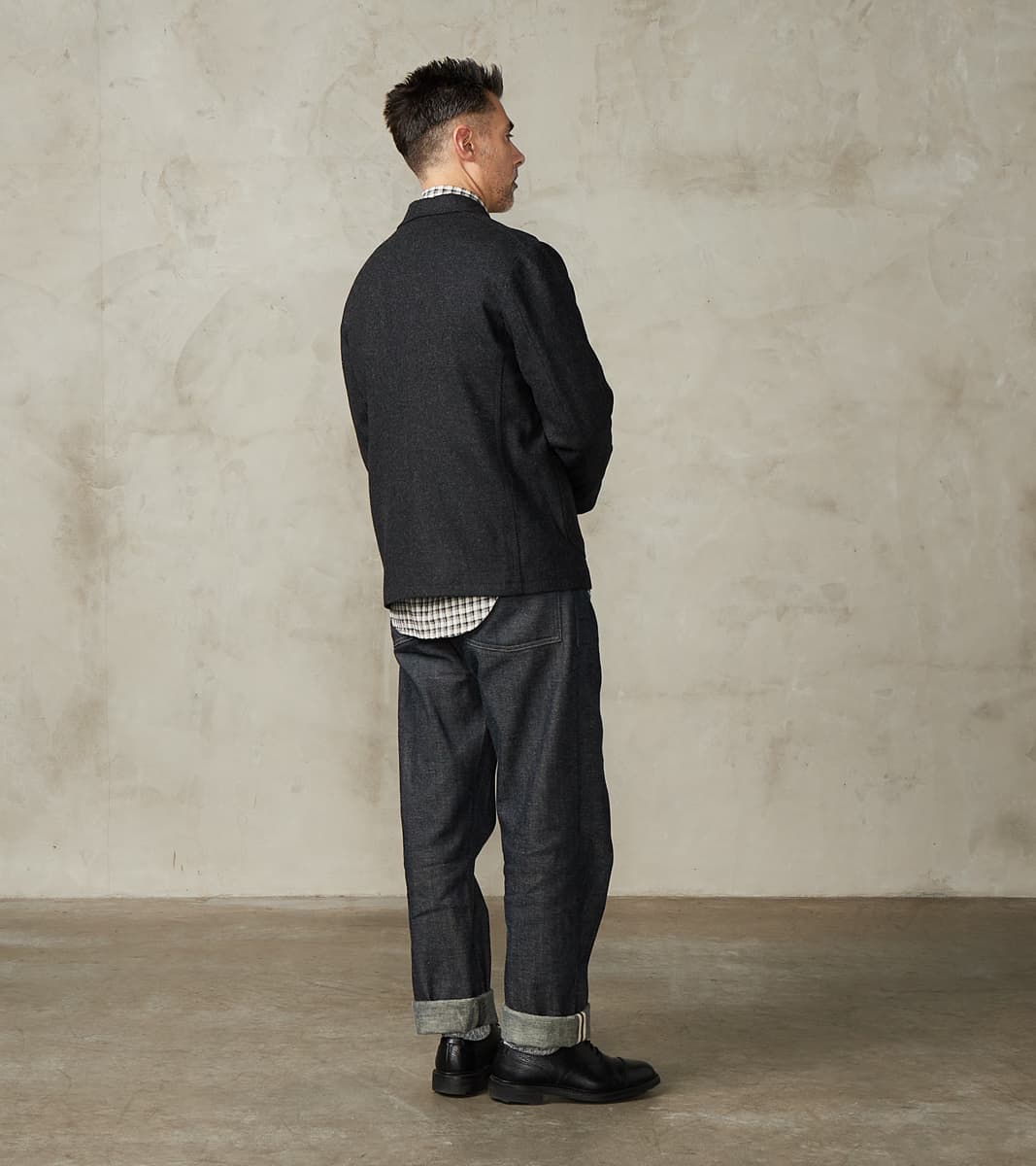 French Army Shawl Sack Jacket - Abraham Moon® Coal Merino Twill