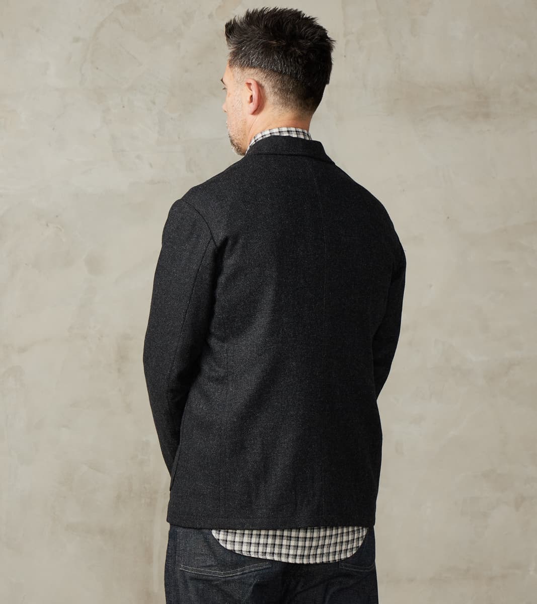 French Army Shawl Sack Jacket - Abraham Moon® Coal Merino Twill