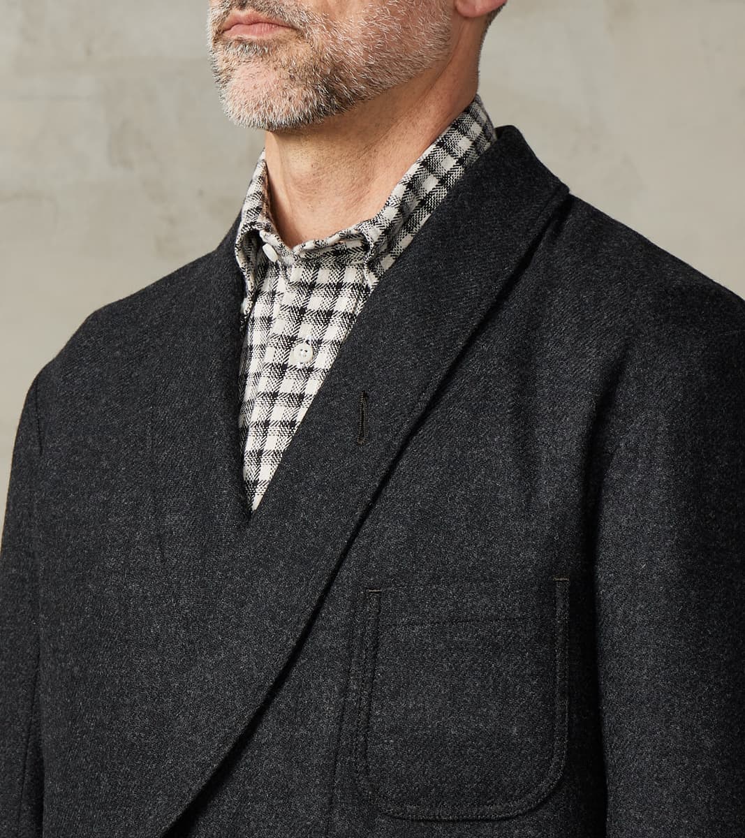 French Army Shawl Sack Jacket - Abraham Moon® Coal Merino Twill