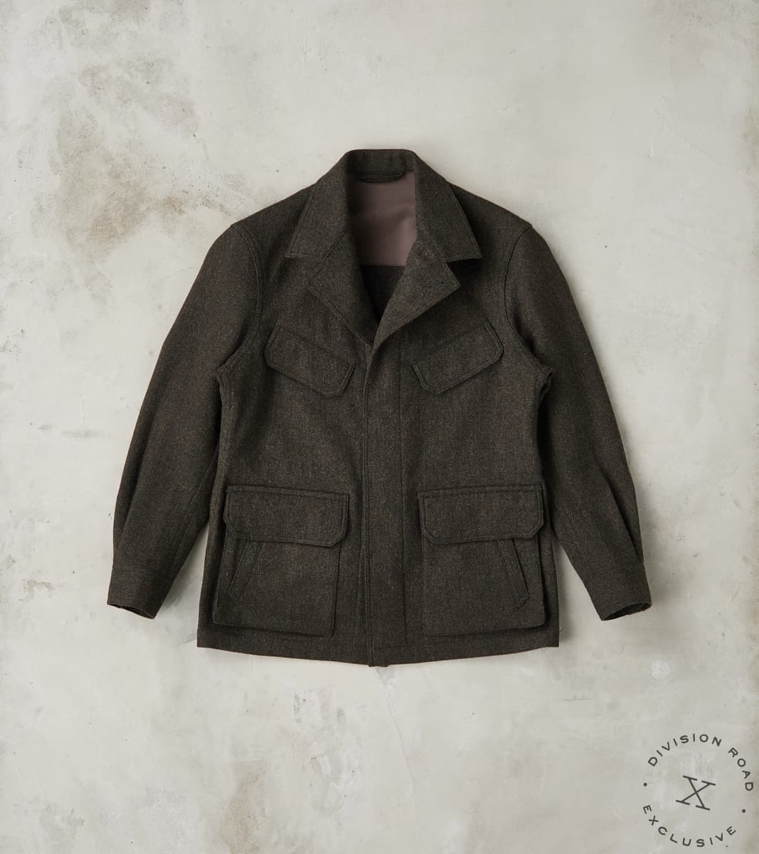 MotivMfg x Division Road French Army F-2 Fatigue Jacket - Fox Brothers® Dark Oliv…