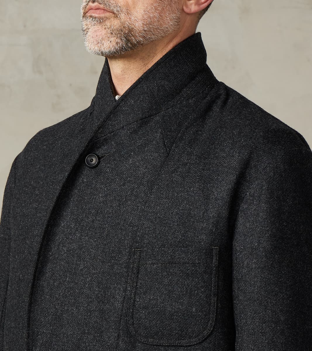 French Army Shawl Sack Jacket - Abraham Moon® Coal Merino Twill