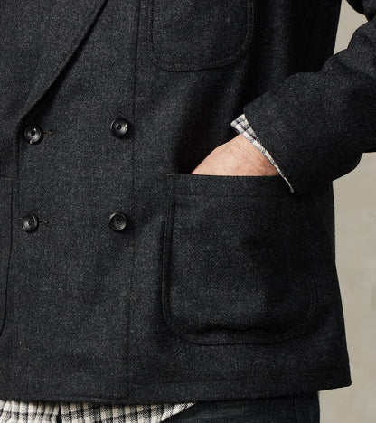 French Army Shawl Sack Jacket - Abraham Moon® Coal Merino Twill