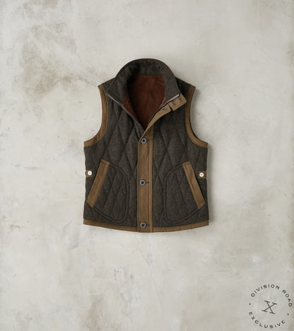 MotivMfg x Division Road French Fencing Hunt Vest - Fox Brothers® Dark Olive Twee…