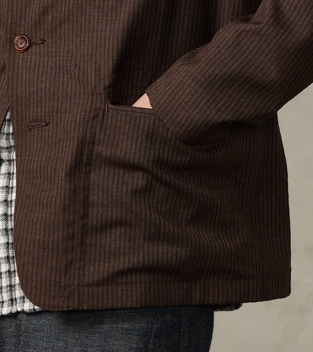 English Hunt Work Jacket - Fox Brothers® Walnut Stripe Worsted City Cloth
