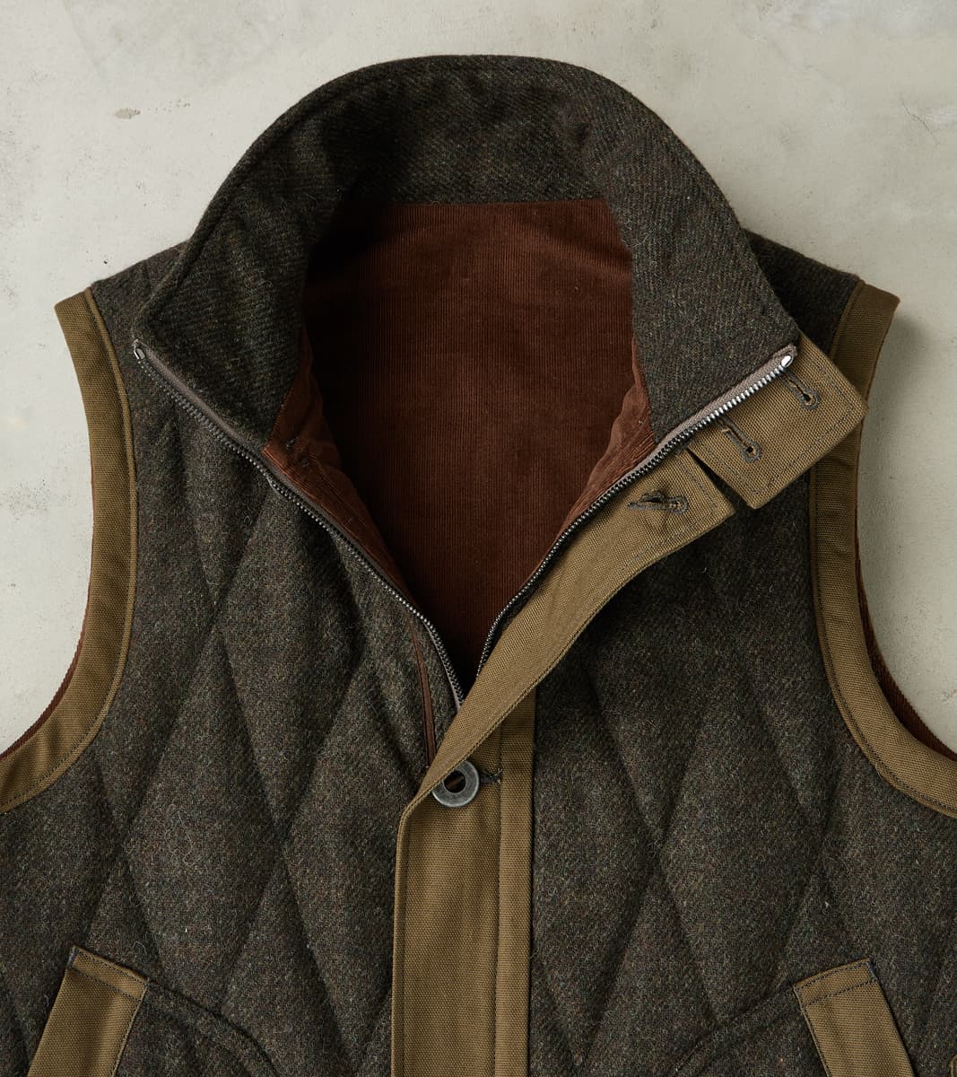 French Fencing Hunt Vest - Fox Brothers® Dark Olive Tweed Twill