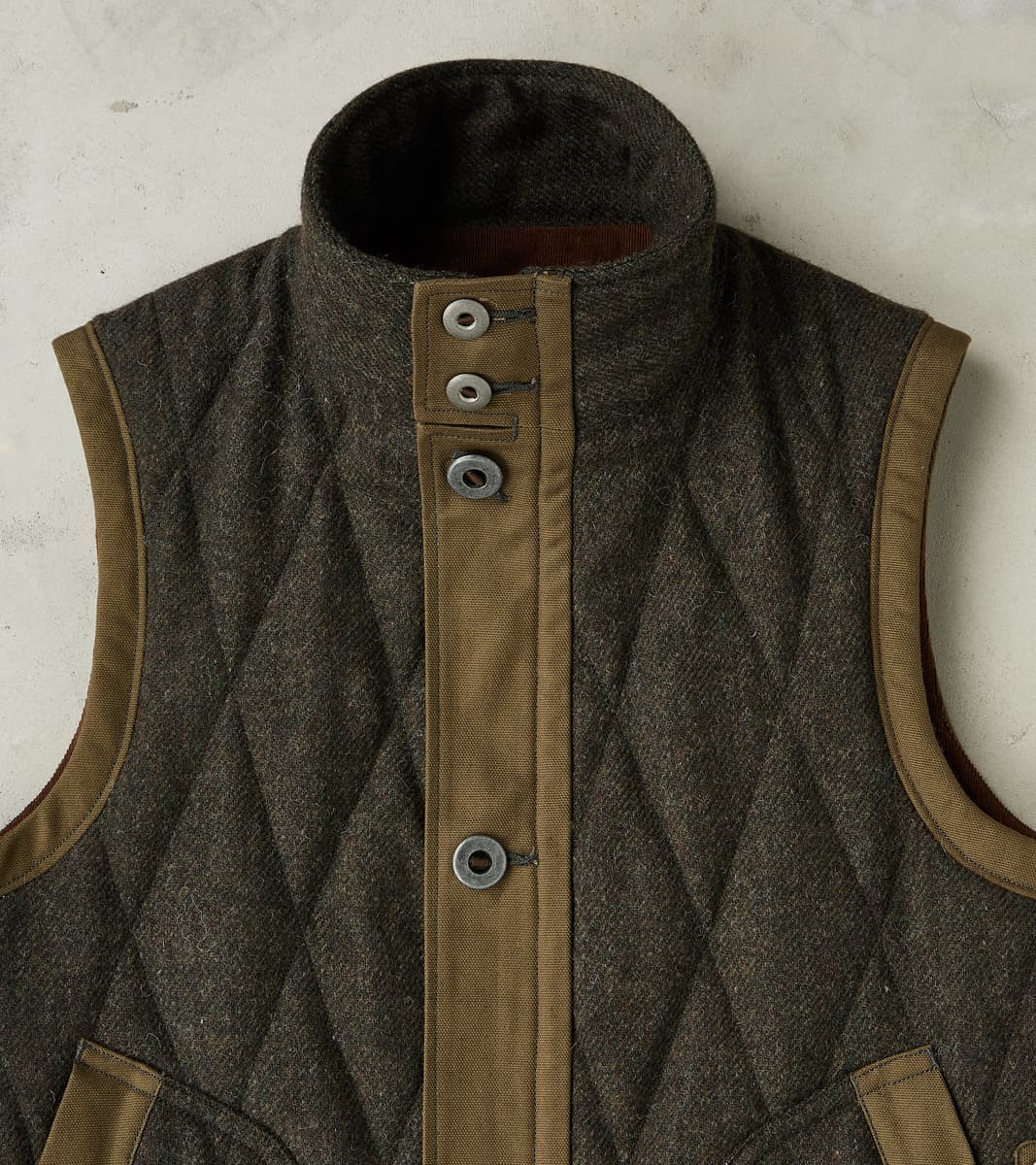 French Fencing Hunt Vest - Fox Brothers® Dark Olive Tweed Twill
