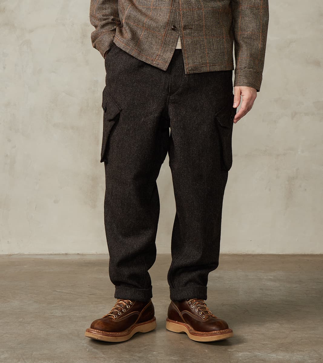 MotivMfg X Division Road Swiss Army Cargo Trousers - Fox Brothers® Dark Walnut Br…