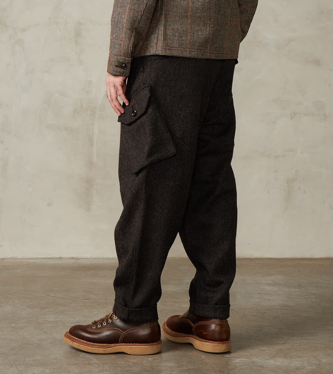 Swiss Army Cargo Trousers - Fox Brothers® Dark Walnut Brown Tweed Twill