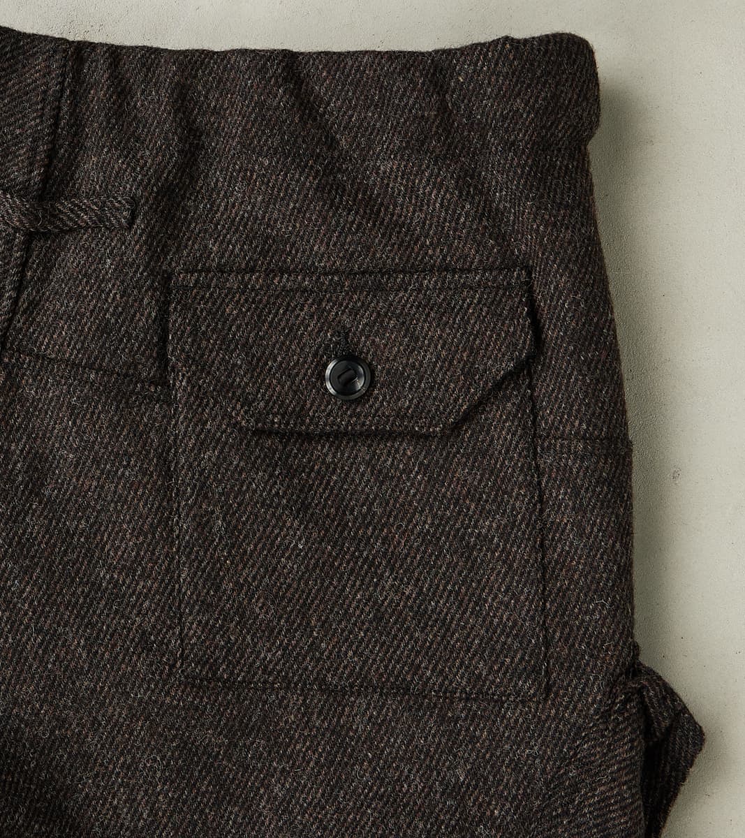 Swiss Army Cargo Trousers - Fox Brothers® Dark Walnut Brown Tweed Twill