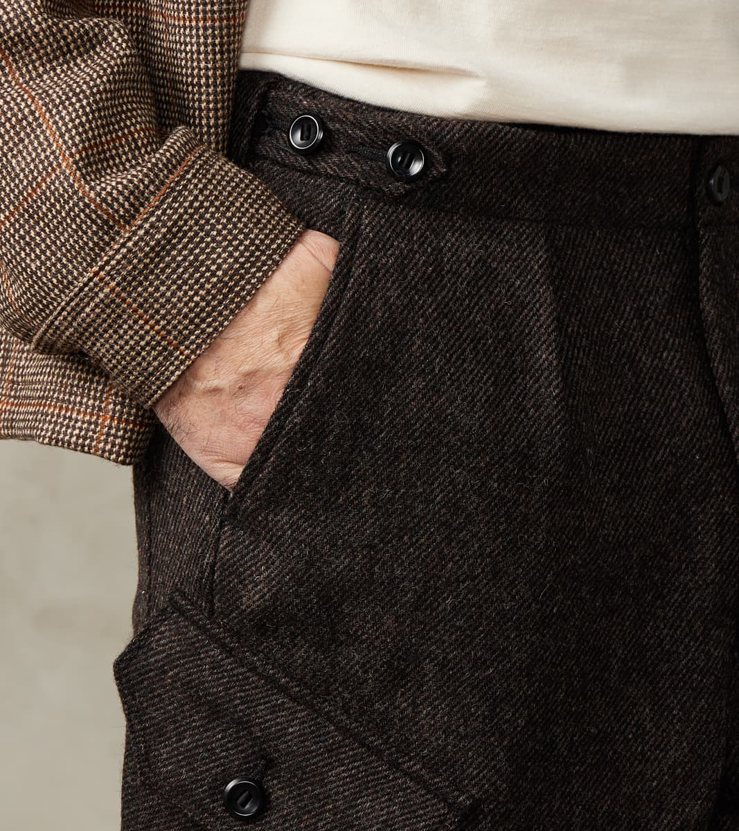Swiss Army Cargo Trousers - Fox Brothers® Dark Walnut Brown Tweed Twill