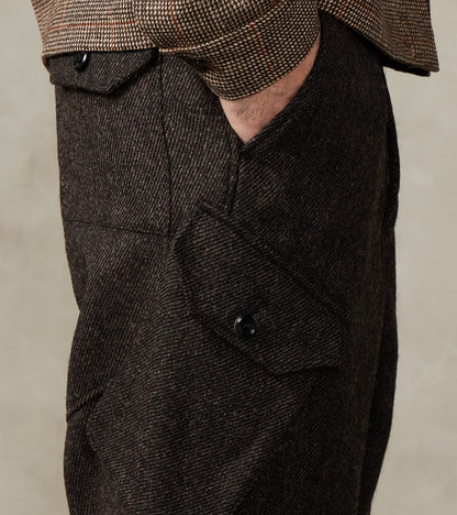 Swiss Army Cargo Trousers - Fox Brothers® Dark Walnut Brown Tweed Twill