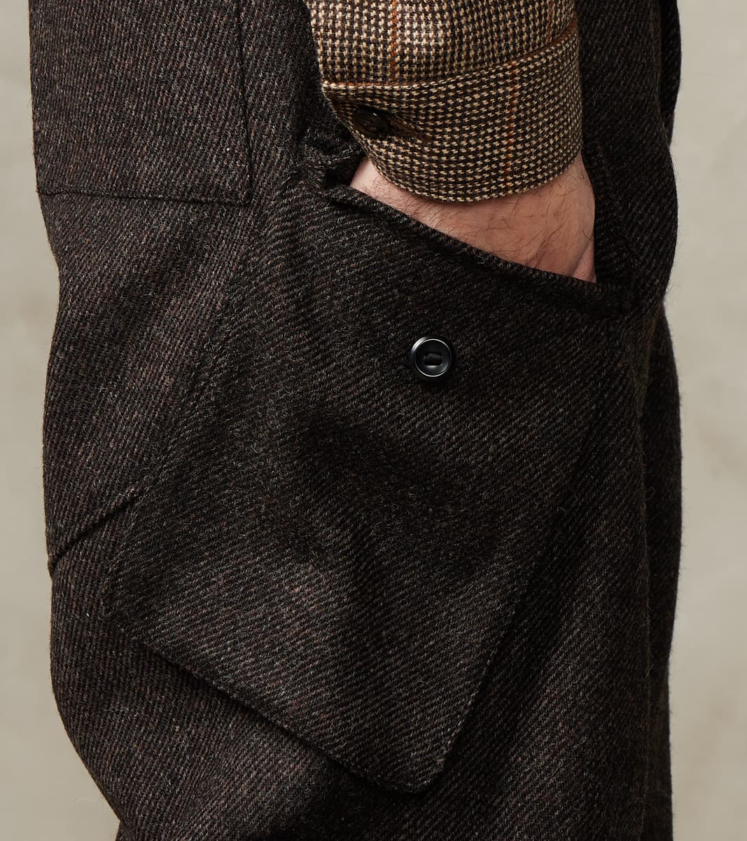 Swiss Army Cargo Trousers - Fox Brothers® Dark Walnut Brown Tweed Twill