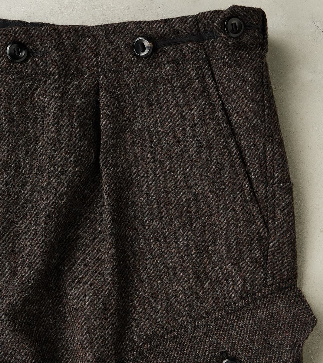 Swiss Army Cargo Trousers - Fox Brothers® Dark Walnut Brown Tweed Twill