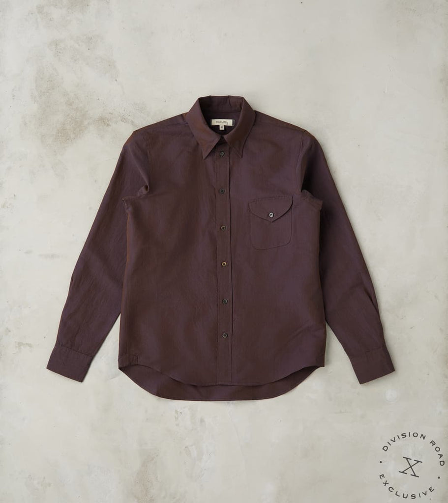 MotivMfg x Division Road American Camp Shirt - Mulberry Silk Cotton Crepe Broadcl…