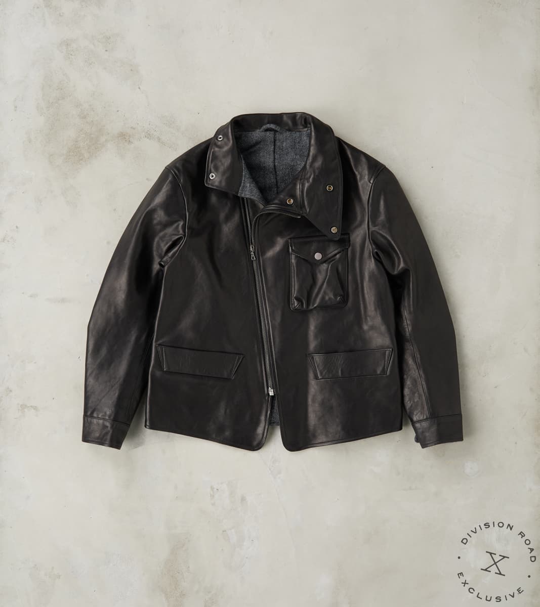 English Air Force Sidcot Jacket - Black Washed Vegetable Tanned Horsehide