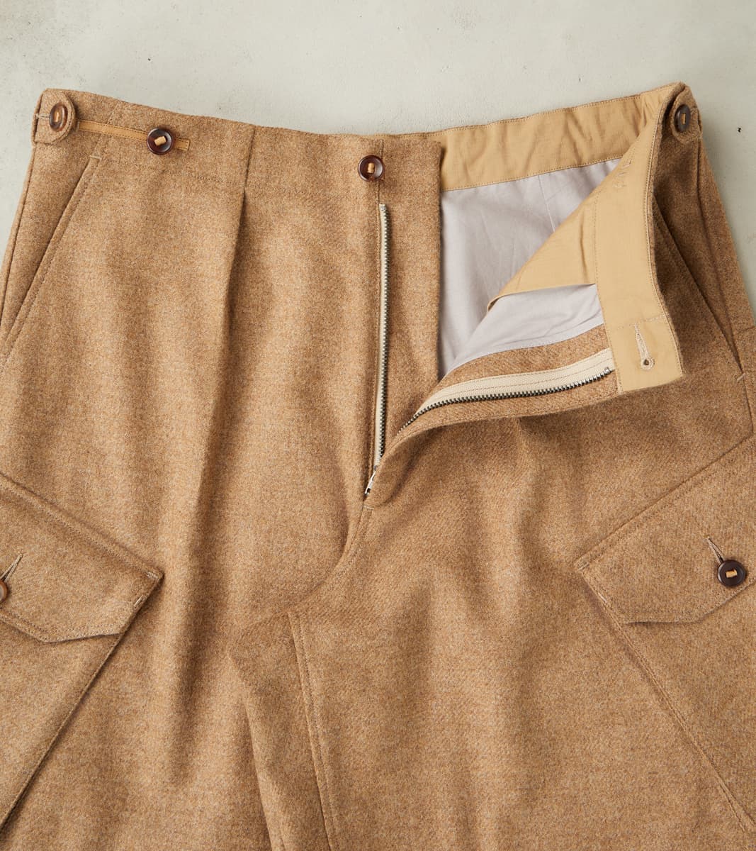 Swiss Army Cargo Trousers - Abraham Moon® Camel Merino Twill