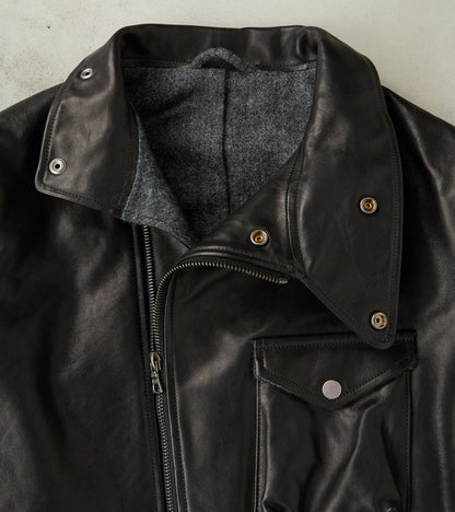 English Air Force Sidcot Jacket - Black Washed Vegetable Tanned Horsehide