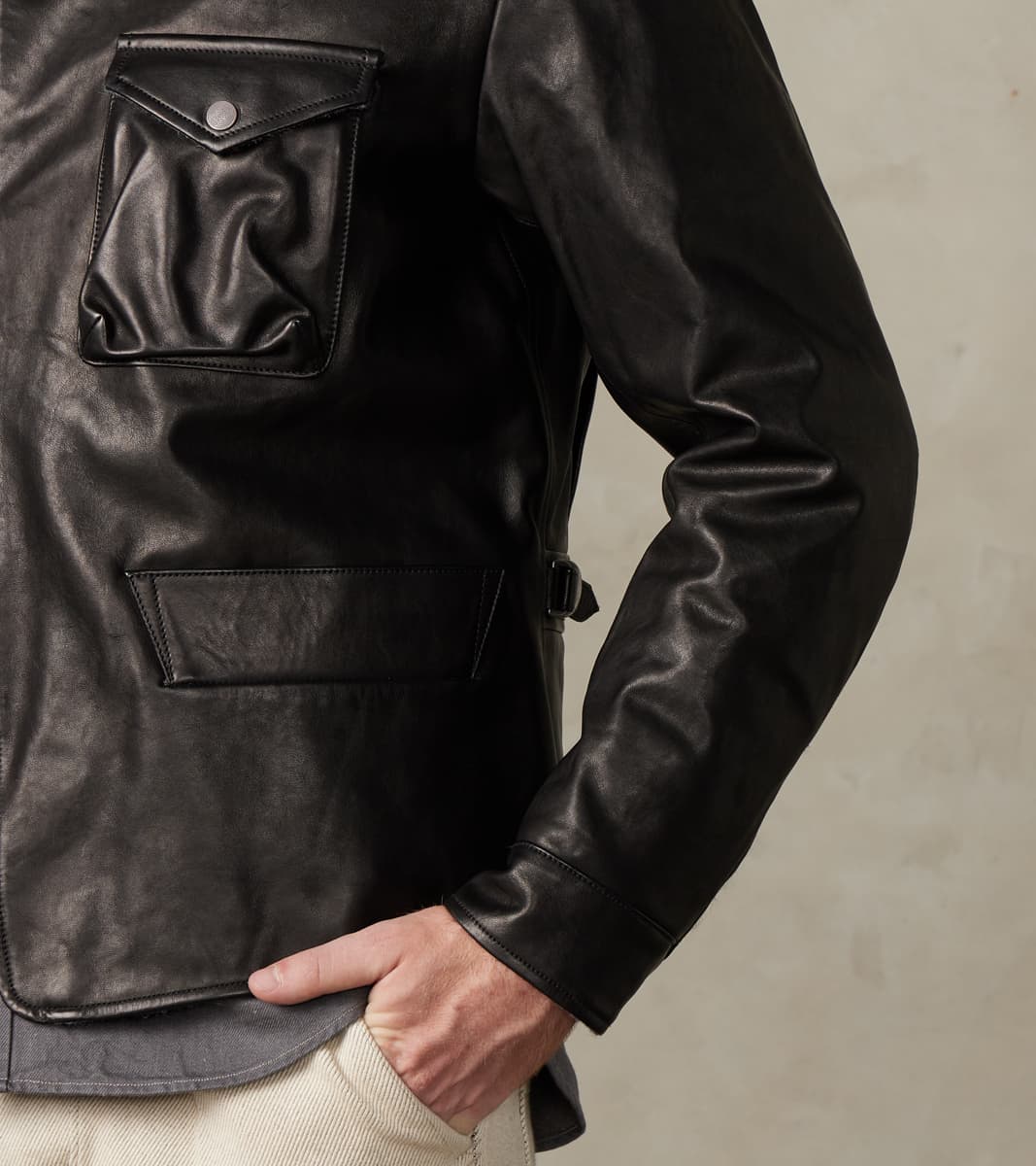 English Air Force Sidcot Jacket - Black Washed Vegetable Tanned Horsehide