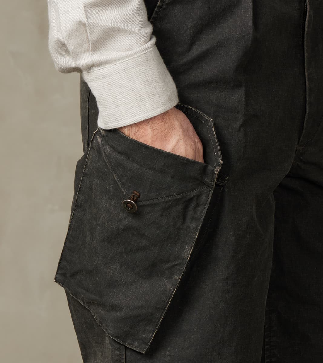 Swiss Army Cargo Trousers - H.Stevensons® Black Vintage Military Waxed Canvas