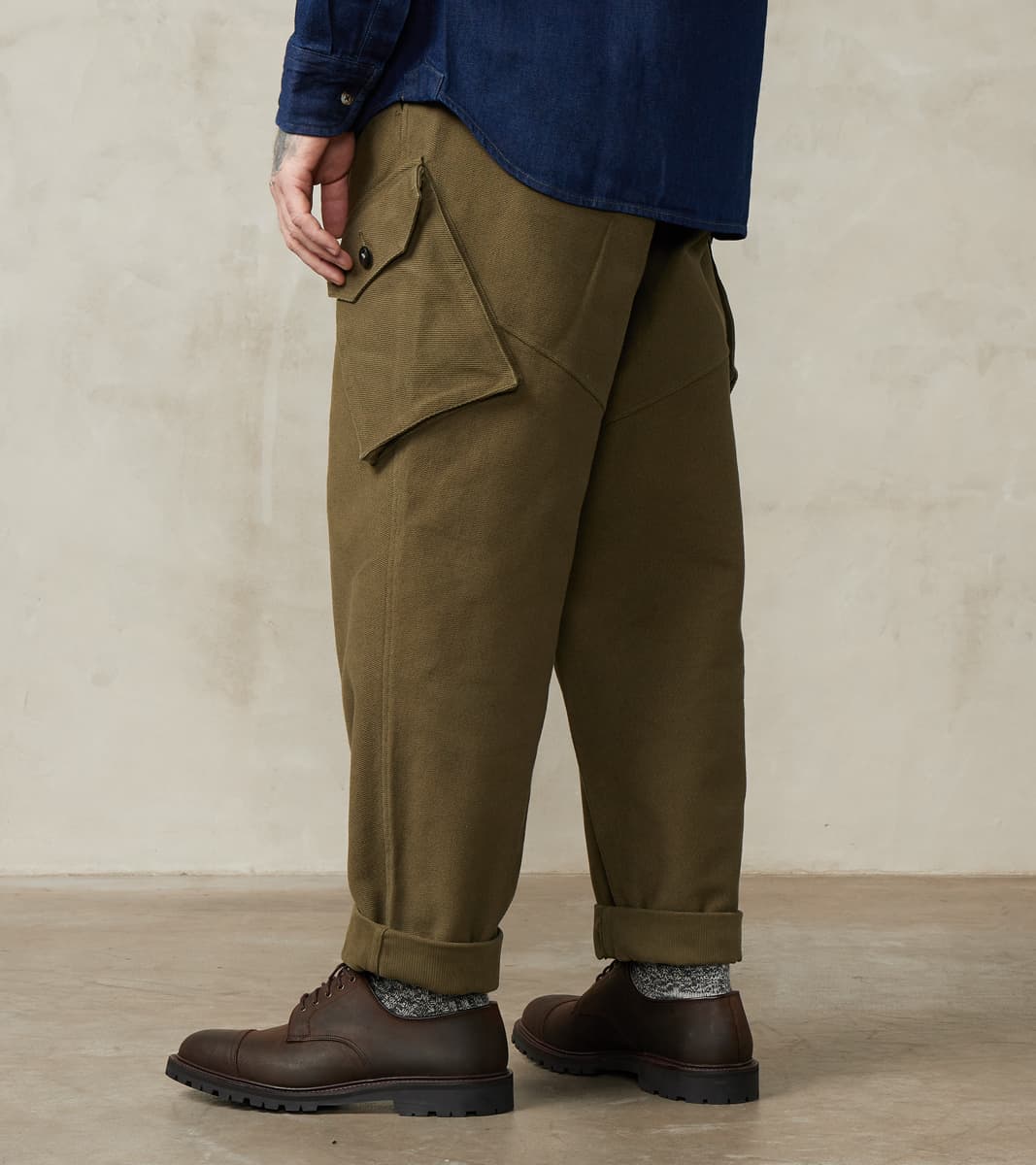 Swiss Army Cargo Trousers - B.Moss® Olive Reversed Bedford Cord