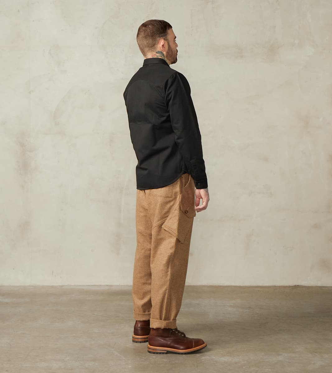 MotivMfg X DR Swiss Army Cargo Trousers - Abraham Moon® Camel Merino Twill  – Division Road, Inc.