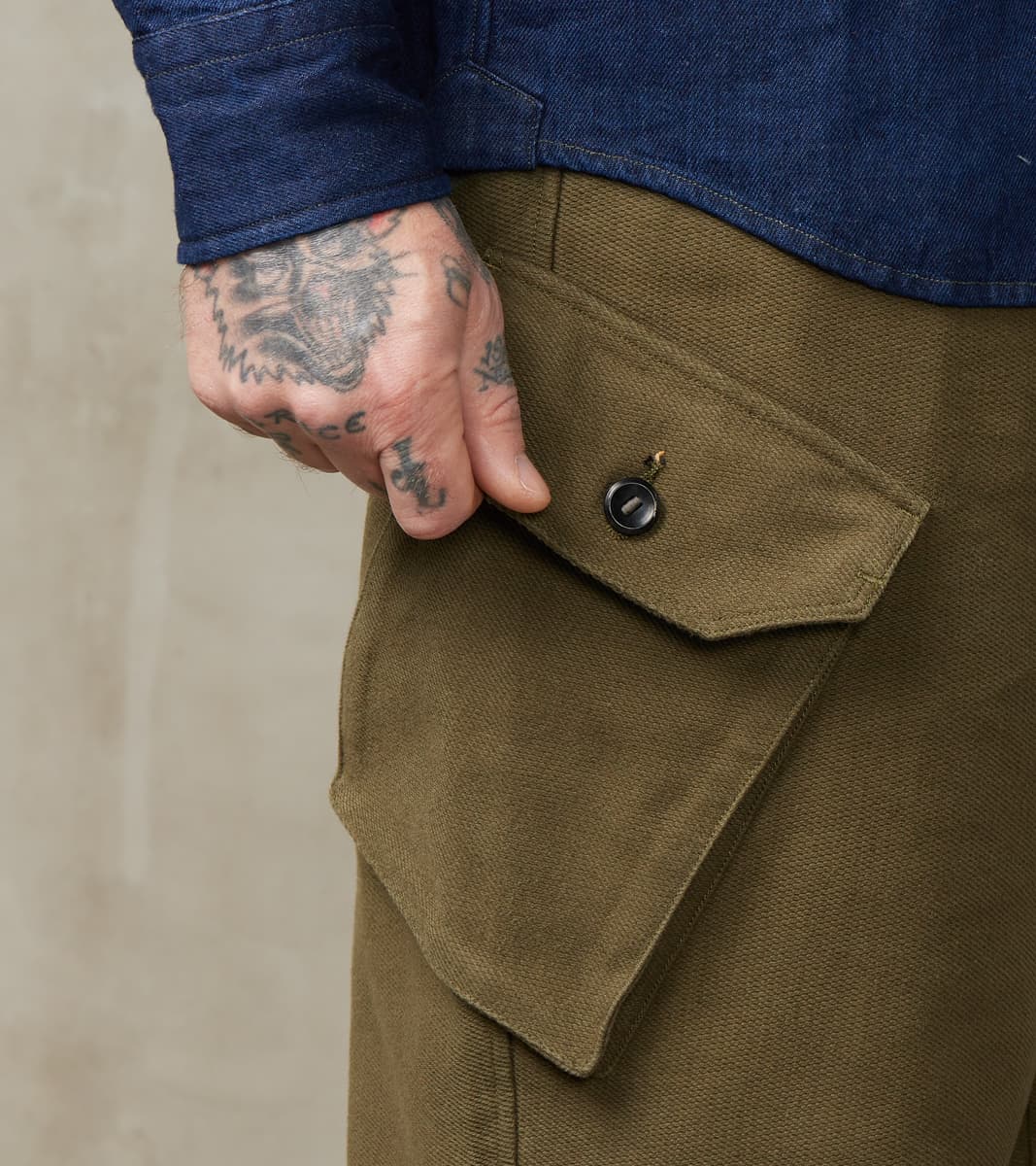 Swiss Army Cargo Trousers - B.Moss® Olive Reversed Bedford Cord