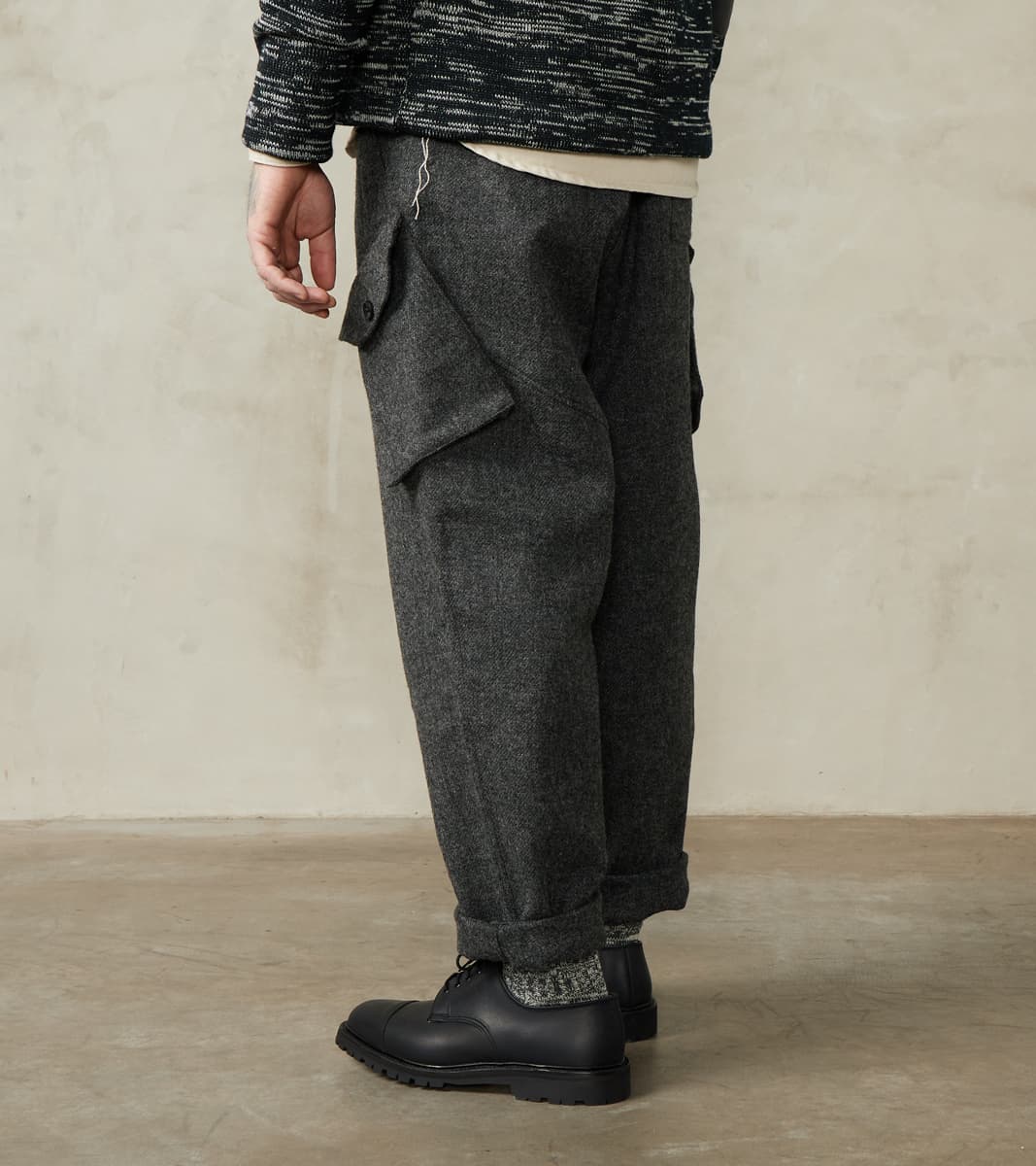 Swiss Army Cargo Trousers - Fox Brothers® Grey Flannel Tweed Twill