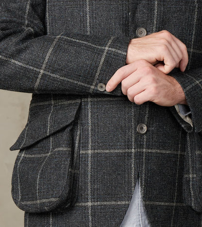 English Country Wanderer Jacket - Lovat® Charcoal Sporting Tweed Check