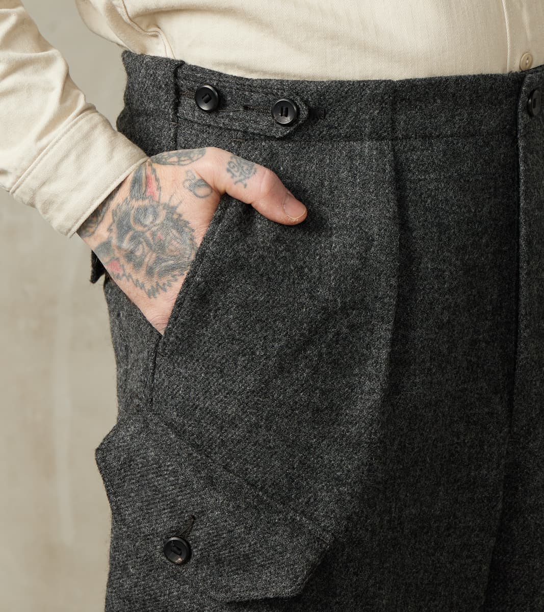 Swiss Army Cargo Trousers - Fox Brothers® Grey Flannel Tweed Twill