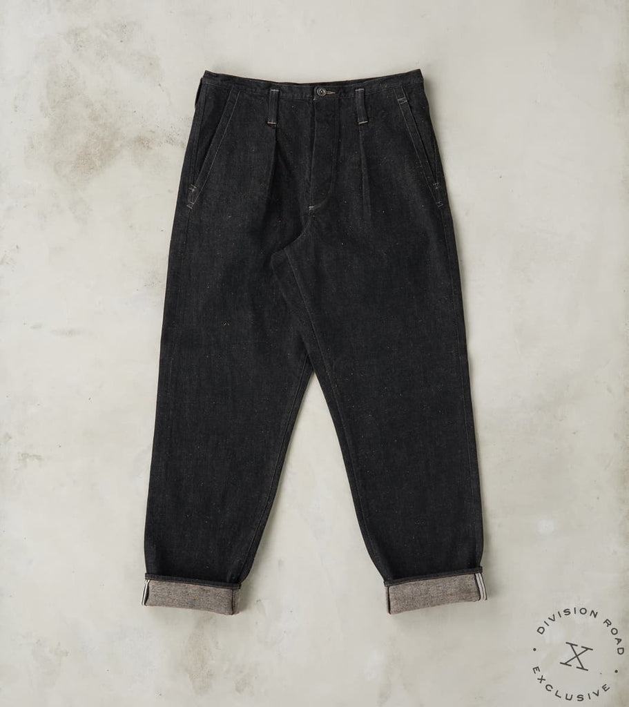MotivMfg X Division Road French Work Trousers - Charcoal Donegal Selvedge Denim