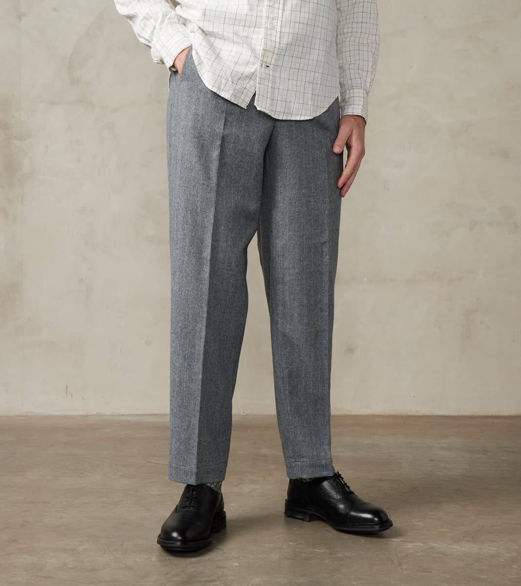 American Dress Trousers - Fox Brothers® Grey Chalk Stripe Herringbone  Worsted Flannel