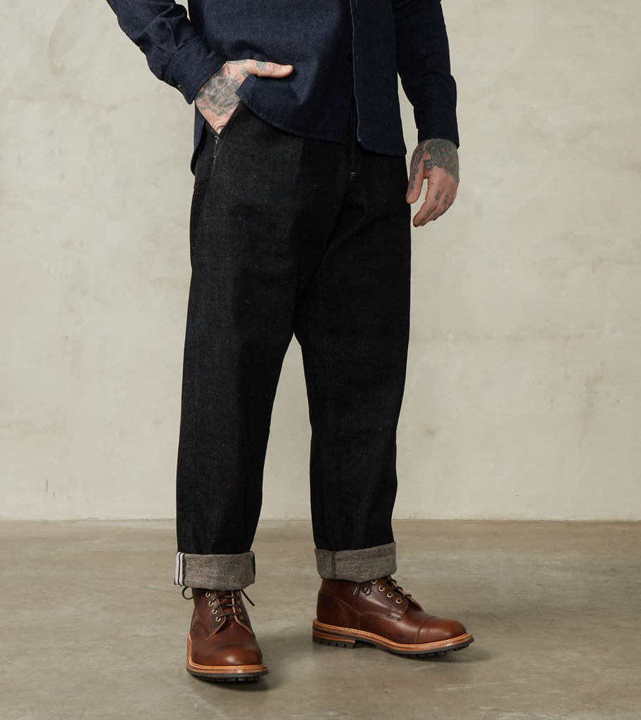 MotivMfg X Division Road French Work Trousers - Charcoal Donegal Selvedge Denim