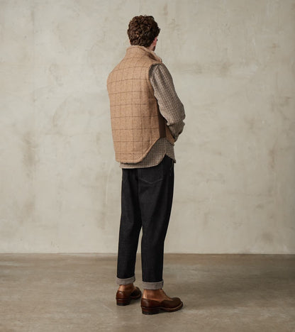 English Army Jerkin Vest - Marling & Evans® Natural Undyed Windowpane & Natural Fleece