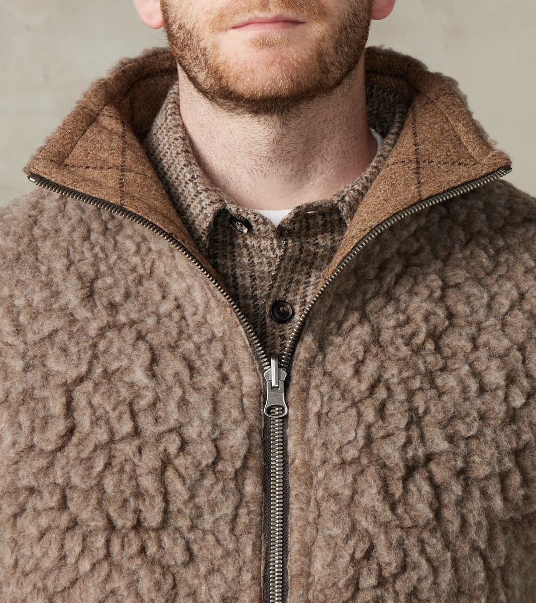 English Army Jerkin Vest - Marling & Evans® Natural Undyed Windowpane & Natural Fleece