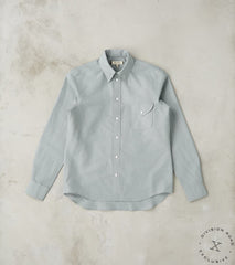 MotivMfg x Division Road American Camp Shirt - Aqua Silk Cotton Crepe Broadcloth