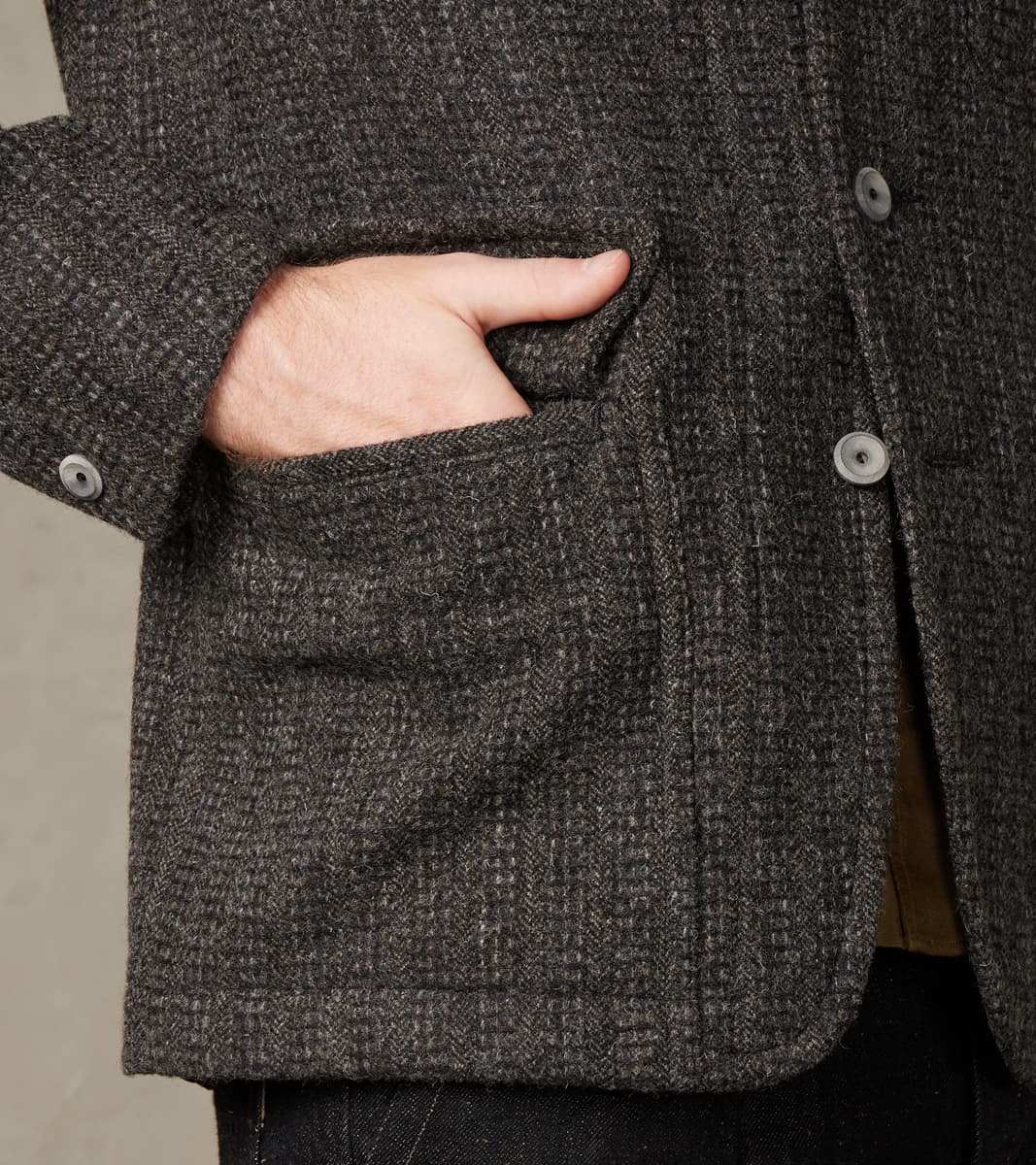 English Hunt Work Jacket - Lovat® Graphite Honeycomb Stripe Shetland Tweed