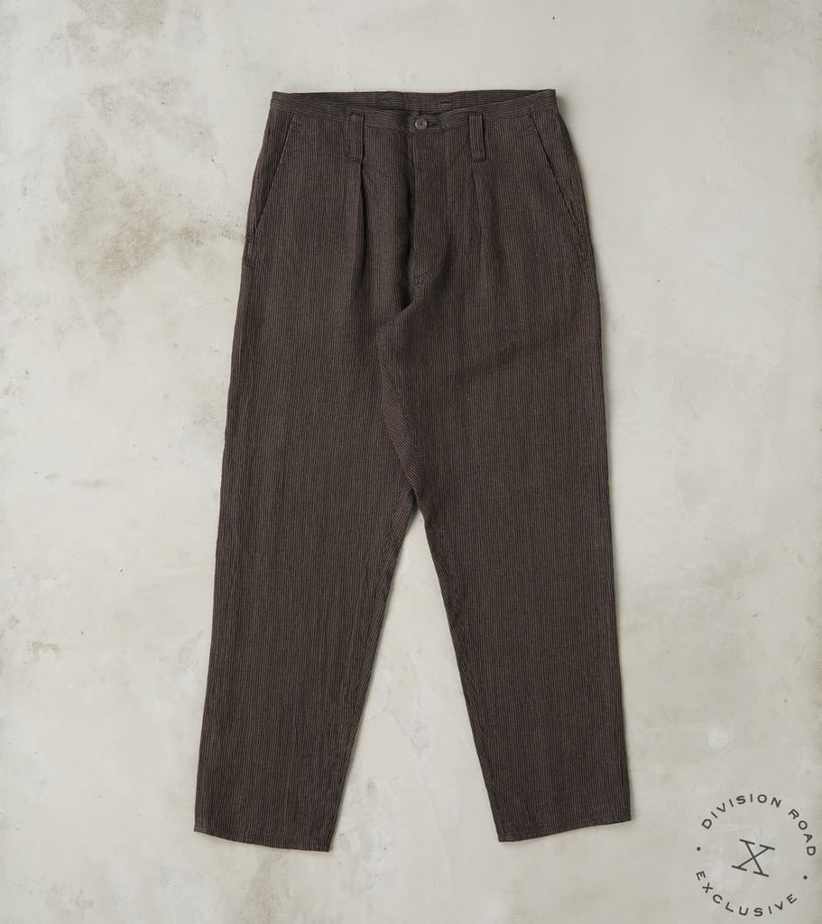 MotivMfg X Division Road French Work Trousers - Antique Stripe High Twist Linen S…