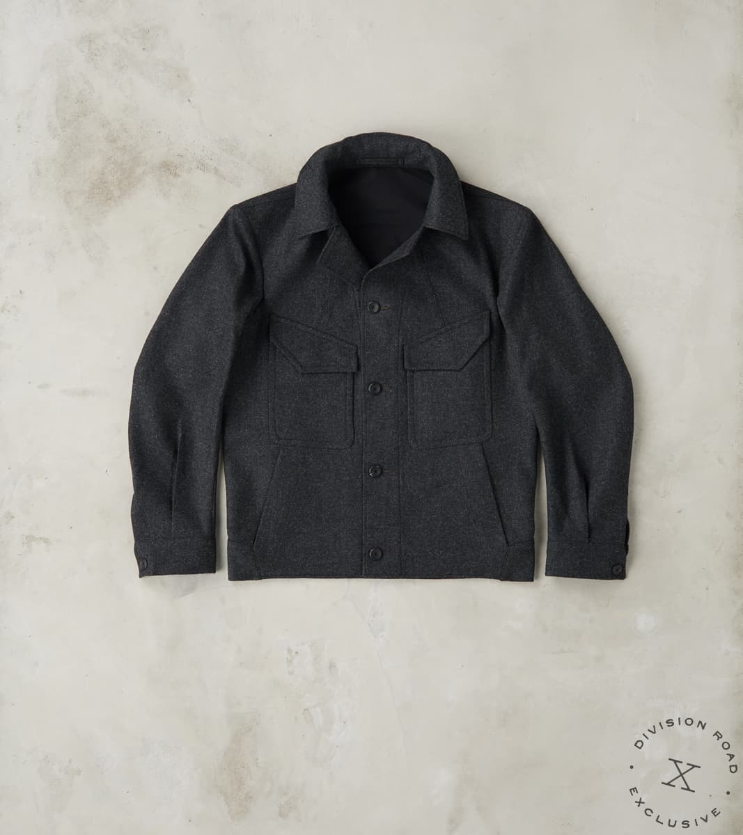 MotivMfg x Division Road French Rapide Jacket - Abraham Moon® Coal Merino Twill