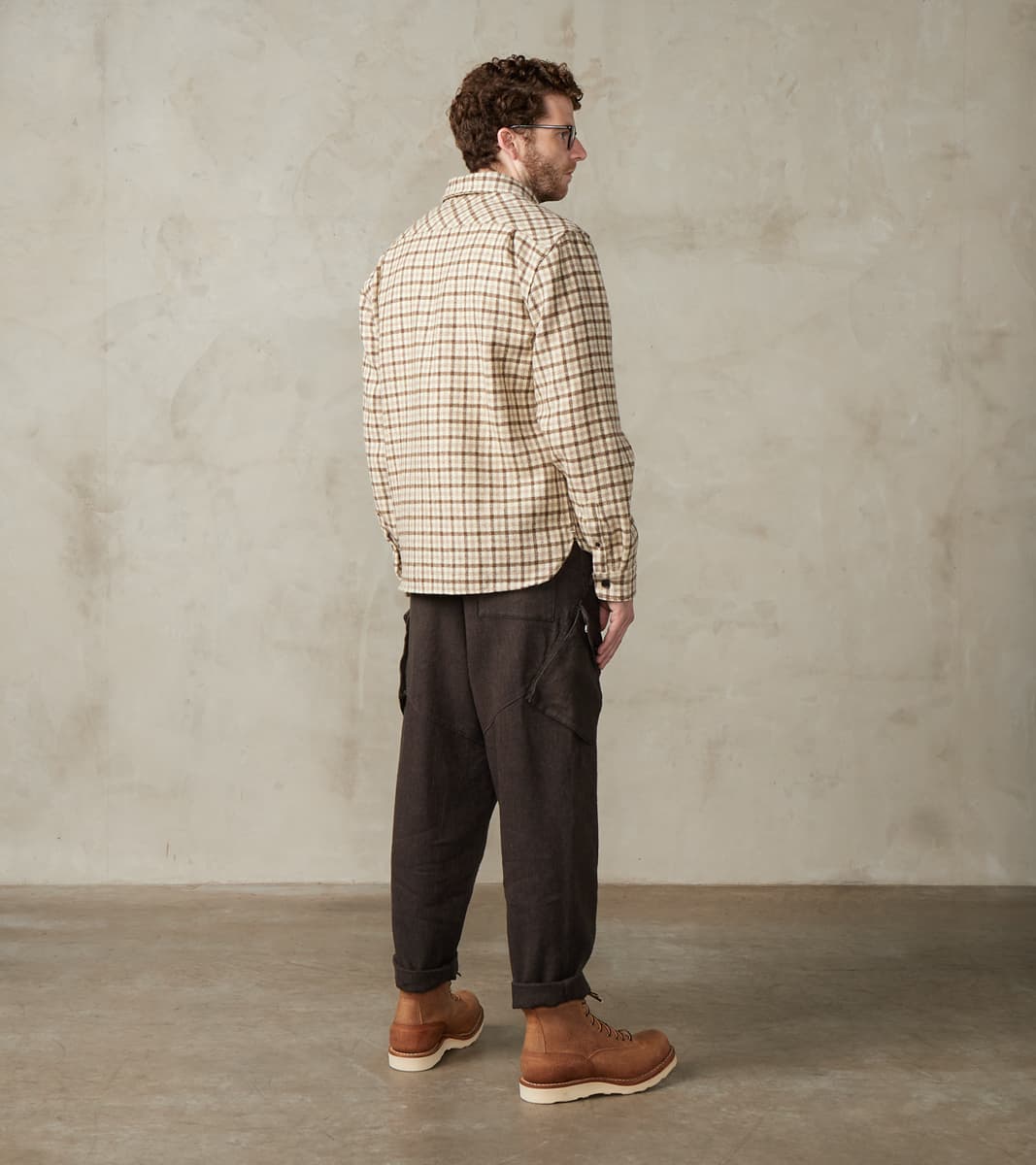 Swiss Army Cargo Trousers - Charcoal Brown Linen Wool Silk Herringbone Twill