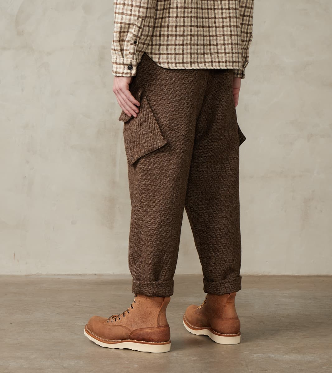 Swiss Army Cargo Trousers - Marling & Evans® Natural Undyed Herringbone Twill