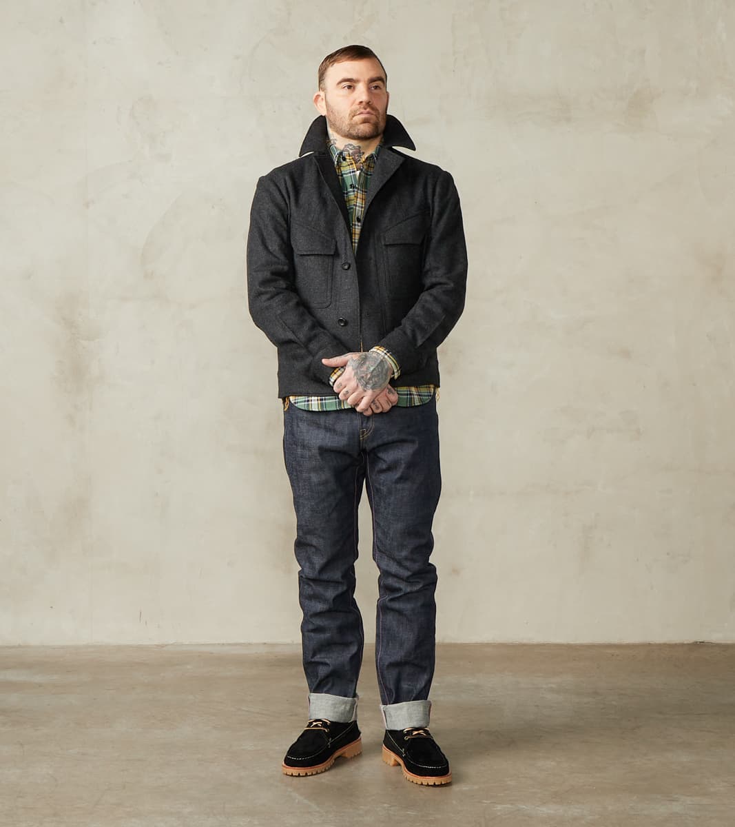 MotivMfg x Division Road French Rapide Jacket - Abraham Moon® Coal Merino Twill