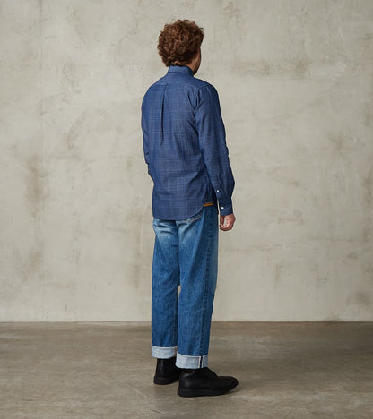 No.5 Classic Button Down - Handwoven Selvedge Stout Weave Chambray - Indigo Check