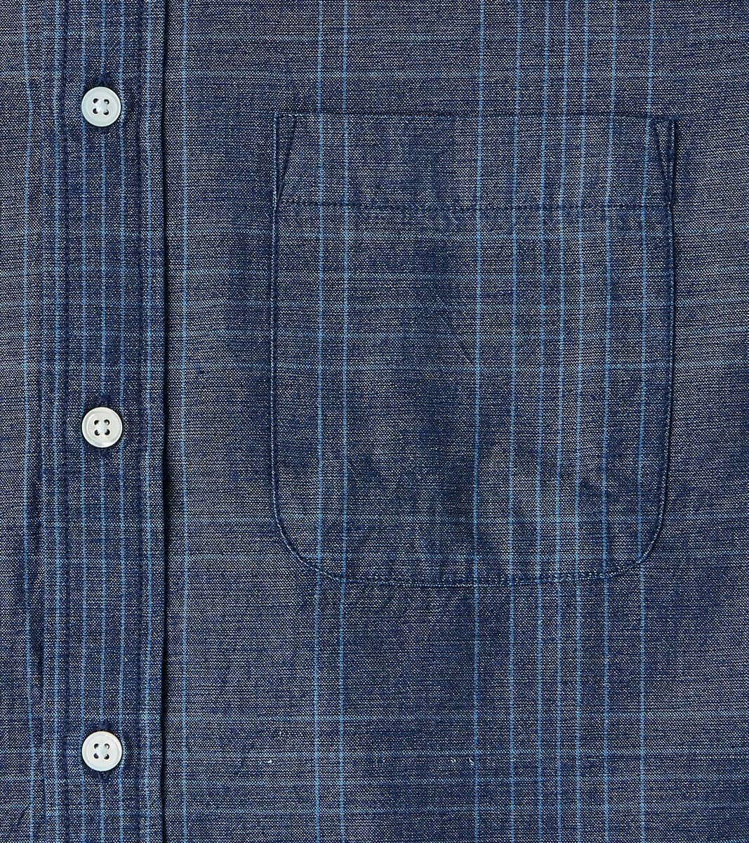 No.5 Classic Button Down - Handwoven Selvedge Stout Weave Chambray - Indigo Check