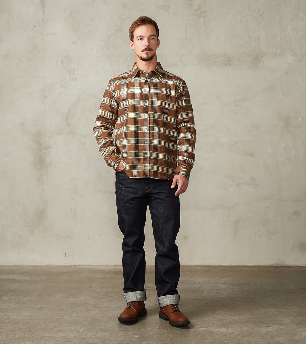 Portuguese Houndstooth Plaid Blanket Easy Shirt - Brown