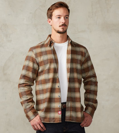 Outclass Portuguese Houndstooth Plaid Blanket Easy Shirt - Brown
