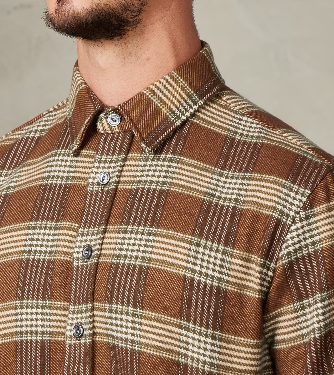 Portuguese Houndstooth Plaid Blanket Easy Shirt - Brown